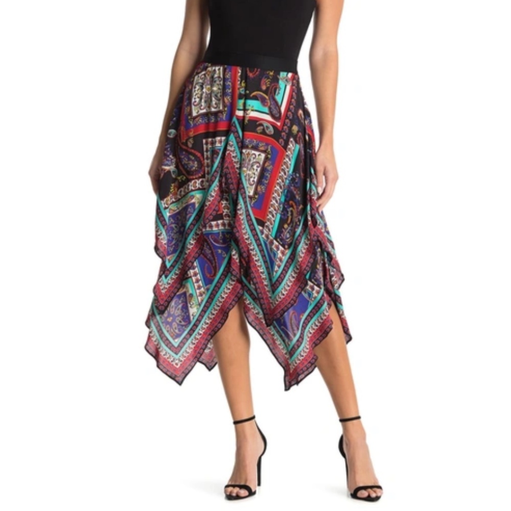 Alice + Olivia Multicolor Asymmetrical Handkerchief Hem Skirt
